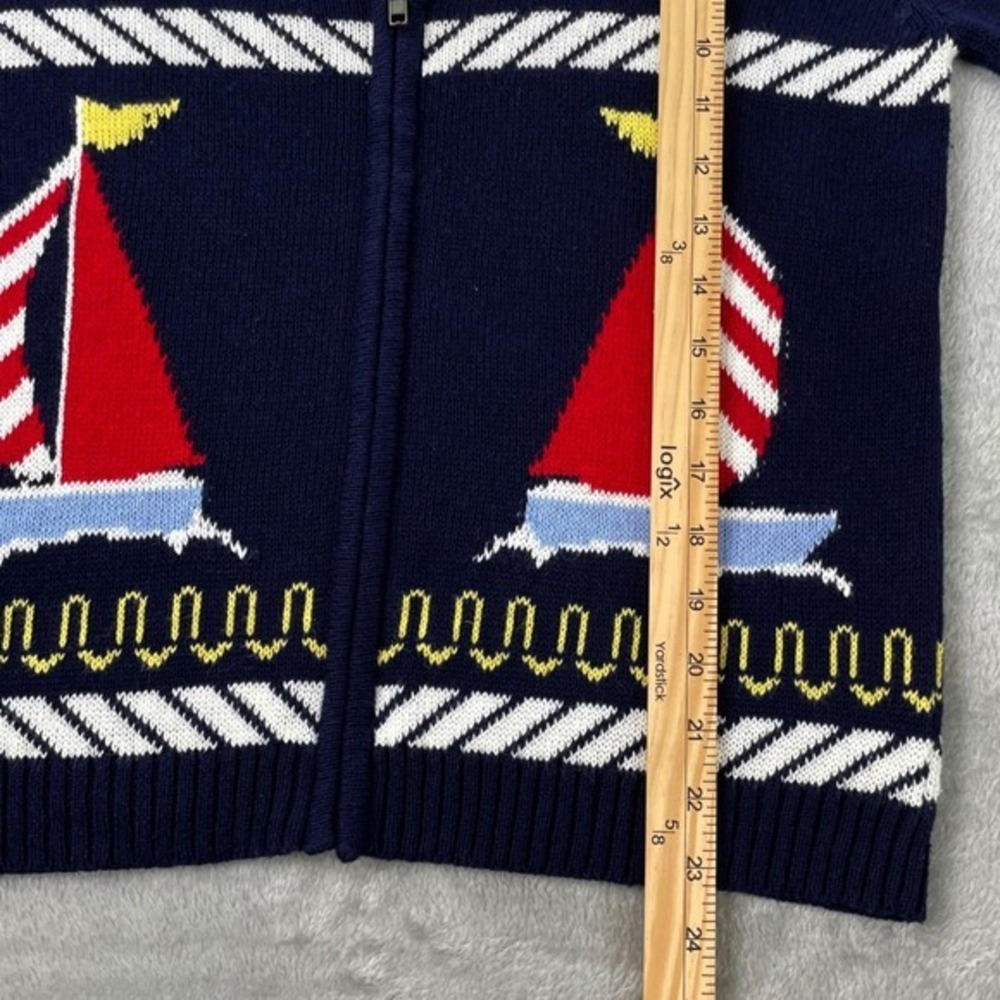 Crystal Kobe Vintage Sailboat Nautical Zip Up Cardigan Sweater Navy Blue Small - Picture 5 of 6
